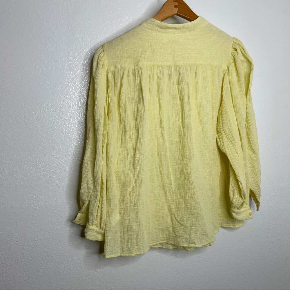 Madison Puff-Sleeve Button Front Top - Lemon Yellow - Picture 3 of 8